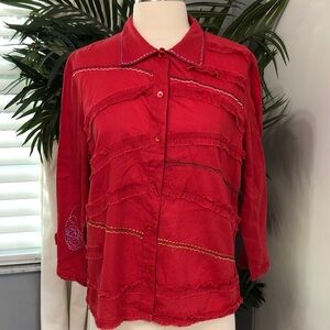 Red Women's Top with Embroidered Details